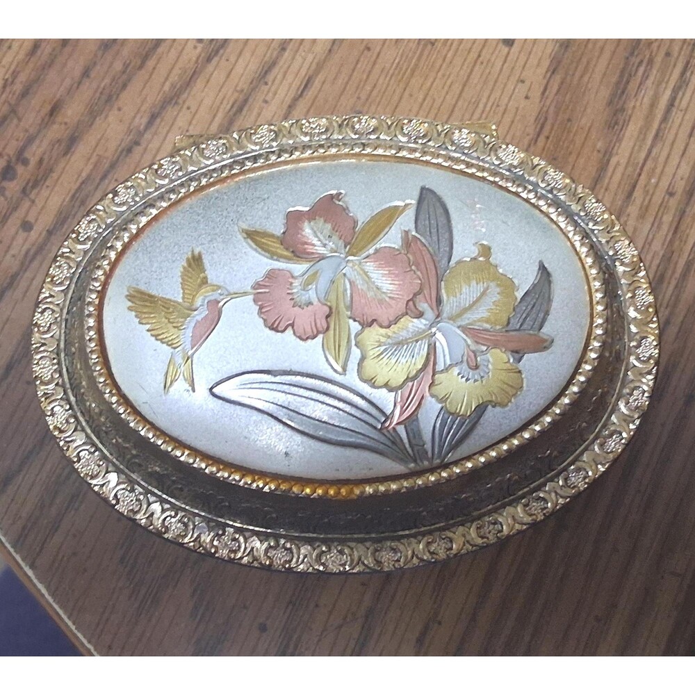 Vintage Chokin Hummingbird Jewelry Box Music Box Japan